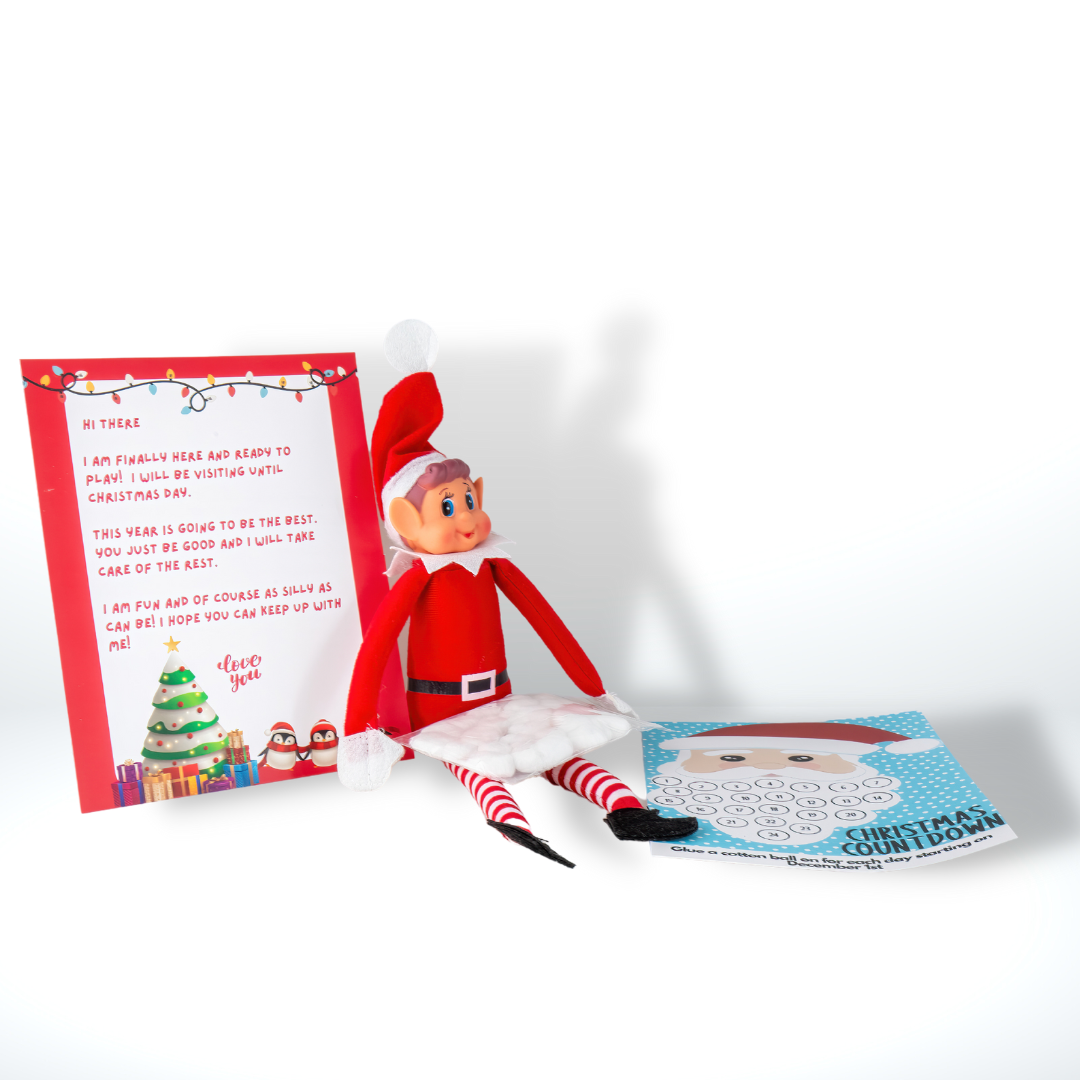 Elf Antics Kit for Christmas, available in 12-day and 24-day options with bonus days, featuring pre-planned elf scenes, activities like movie night, elf car wash, and balloon animals, perfect for holiday fun.