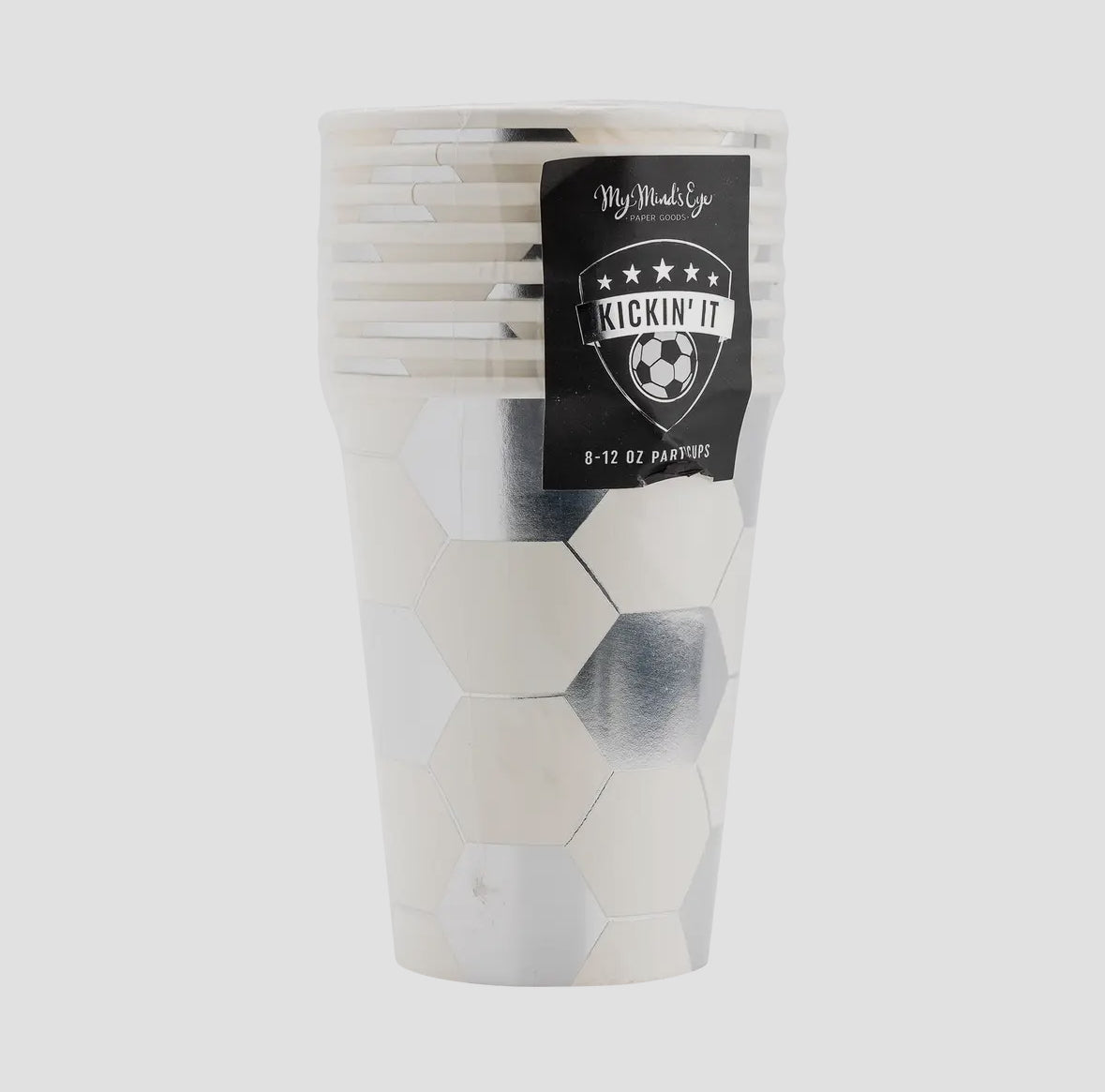 Soccer-themed 12oz paper cups, perfect for any party or soccer fan. Made from high-quality, eco-friendly paper with gold foil accents. Each package includes 8 cups, 4.5 inches tall and 3.5 inches round. Add a fun, sporty touch to your next celebration