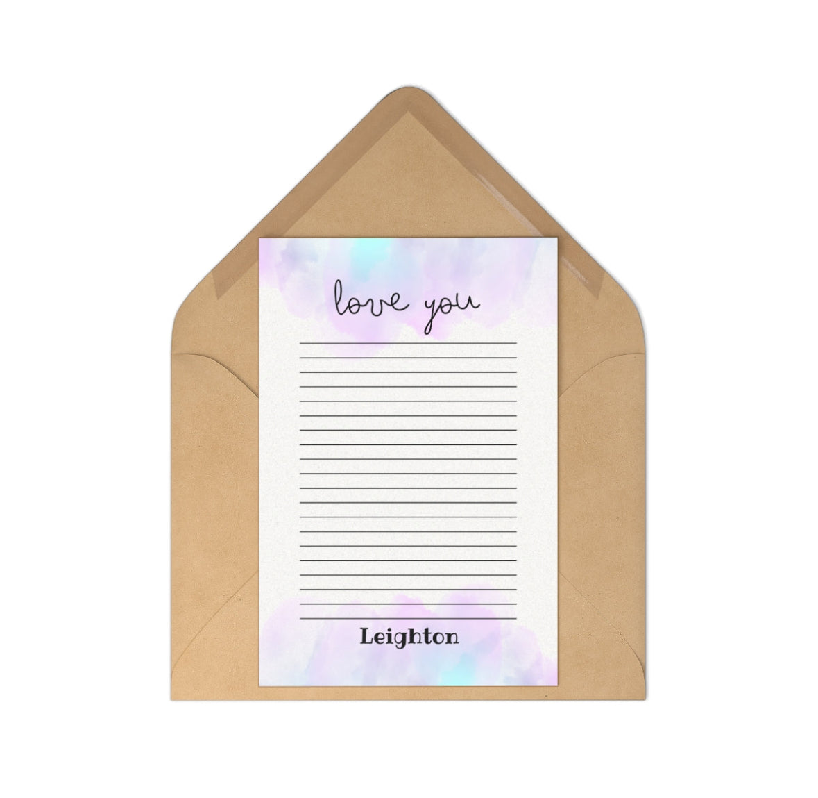 Retro Camp Notes personalized stationery set featuring 10 flat notecards and envelopes, perfect for letters and notes. A7 size (5" x 7") printed on smooth heavyweight paper.