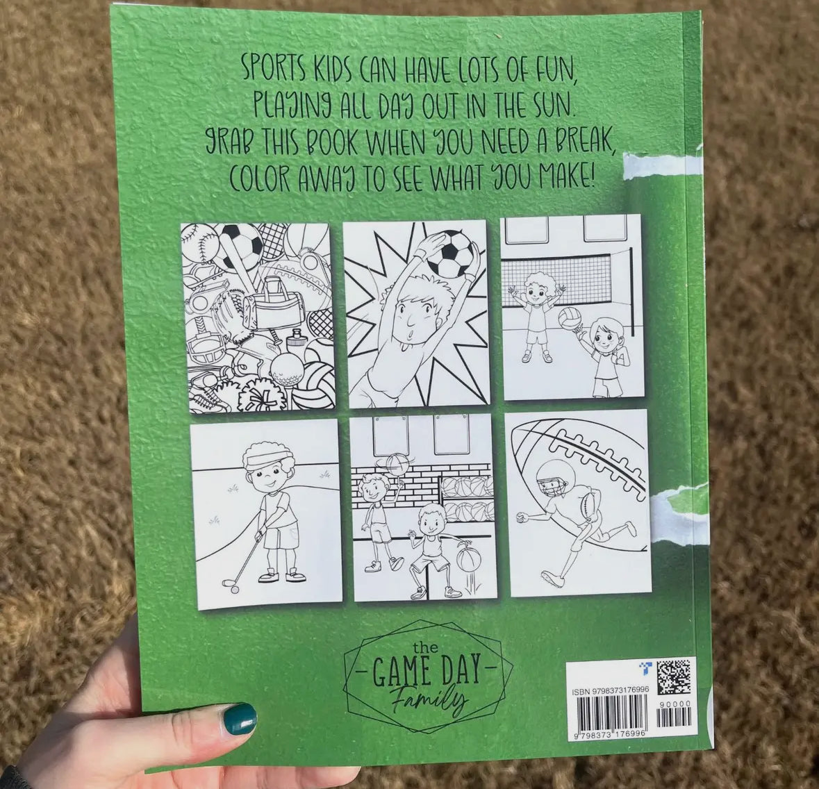 Sports coloring book for kids, measuring 8.5 x 11 inches with 200 pages. Perfect for sports enthusiasts aged 1-8, featuring fun and exciting coloring pages that reflect the joy of being an athlete.