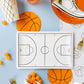 Basketball-shaped napkins, perfect for kids' parties, adding a fun touch to your event. Each package includes 24 paper napkins, measuring 5" x 5