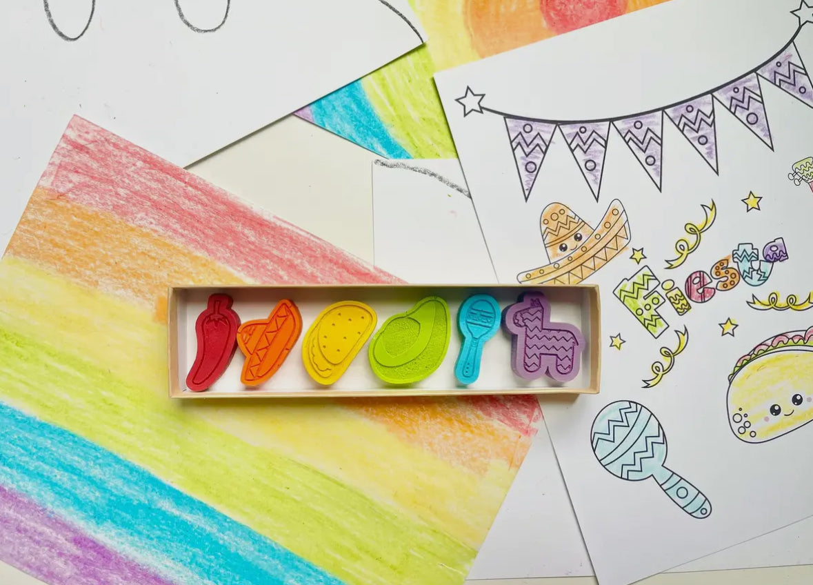 Construction Crayons Gift Set featuring 7 assorted non-toxic crayons in an 8" x 2" box. Perfect for party favors, stocking stuffers, or classroom supplies. Eco-friendly and colorful, ideal for creative play.