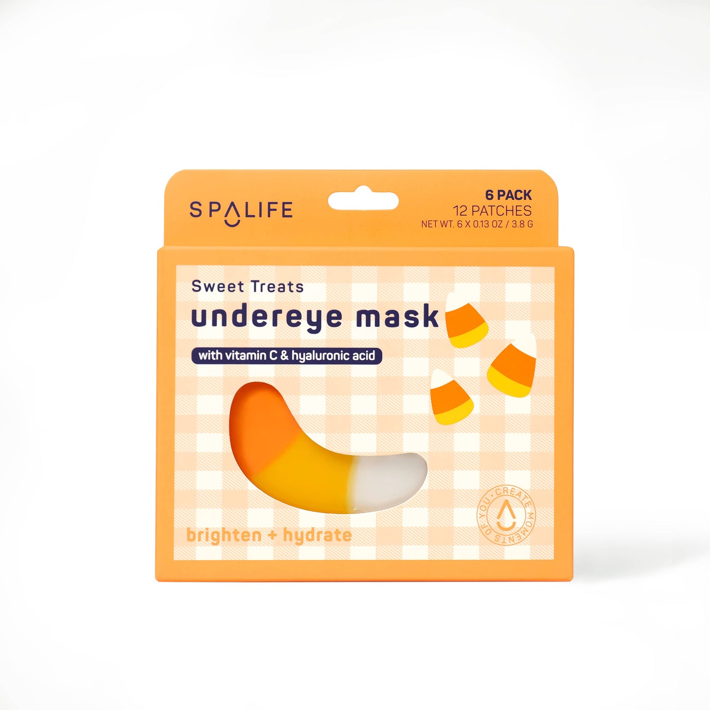 Plant Collagen & Vitamin C-infused under eye masks designed to brighten dark circles, soothe puffiness, and hydrate dry skin, perfect for a refreshing and hydrating Halloween-themed skincare routine.