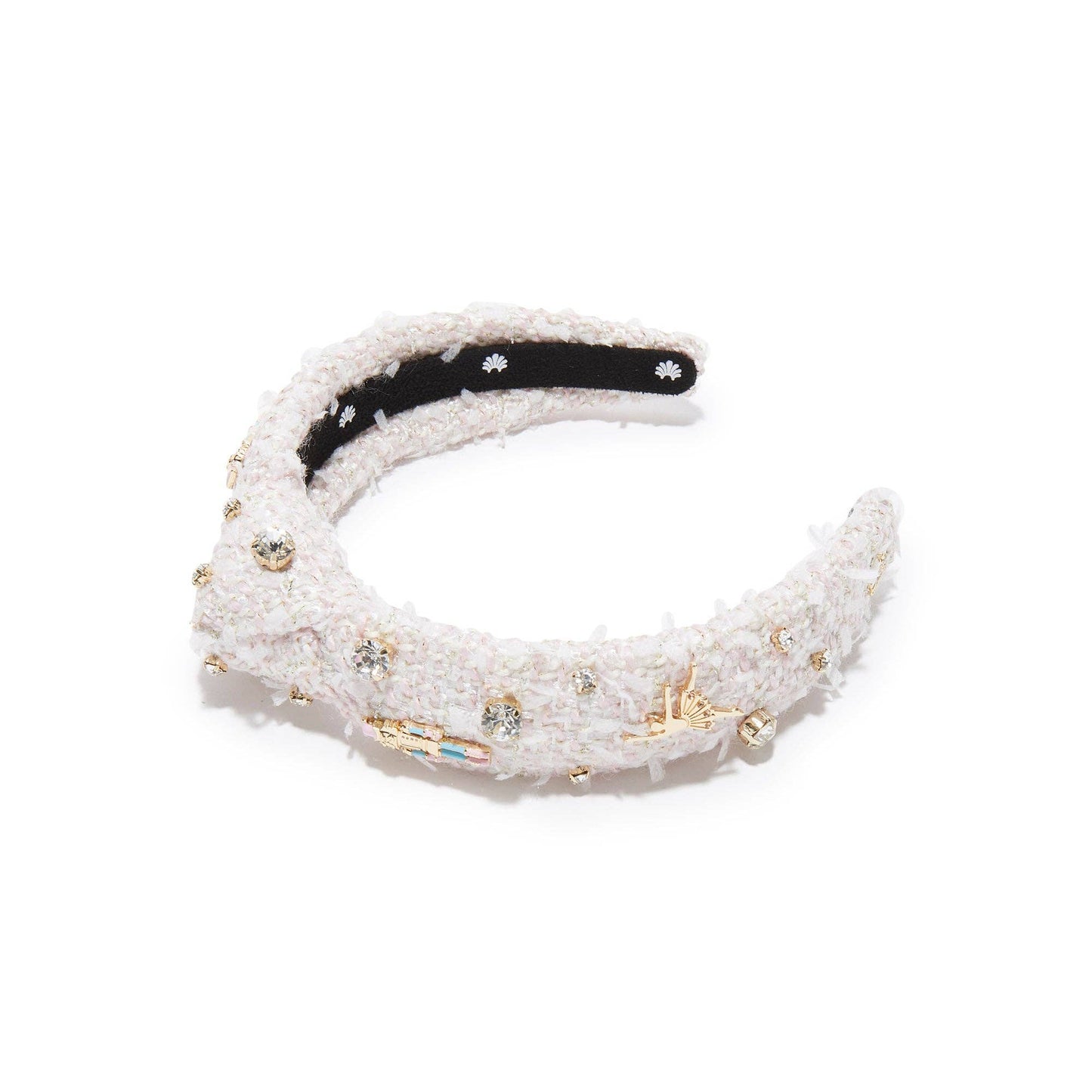 Festive kids' knotted headband with 14k gold-plated ballerina & nutcracker charms, perfect for holidays.