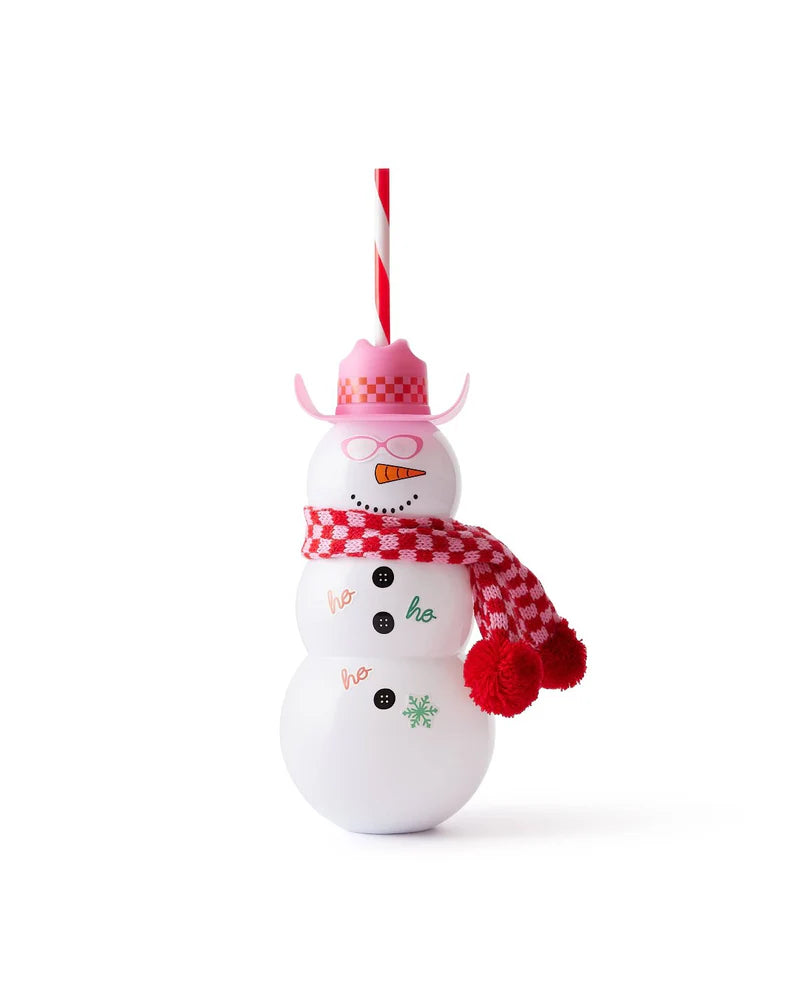 Viral Snowman Sipper with DIY accessory kit. Holds 30 oz (a whole bottle of wine!) and includes a pink cowboy hat, red bow tie, knit scarf, and 30+ reusable stickers to customize. Perfect for holiday gifts, girls' night, or white elephant exchanges