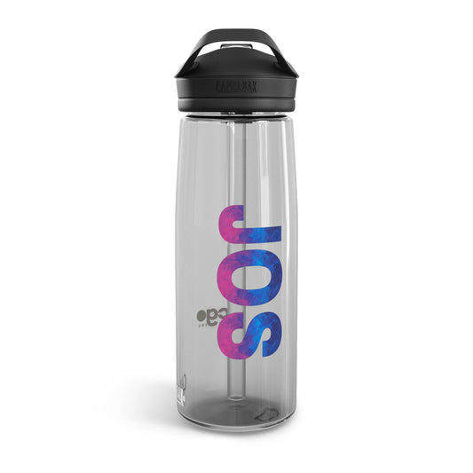 Custom water bottle for girls and student athletes, featuring a 20oz Camelbak Eddy design with a handle and spill-proof straw. Made from durable BPA-free Tritan material, this personalized bottle is stain-resistant and leakproof. Ideal for sports teams, school supplies, and active kids.