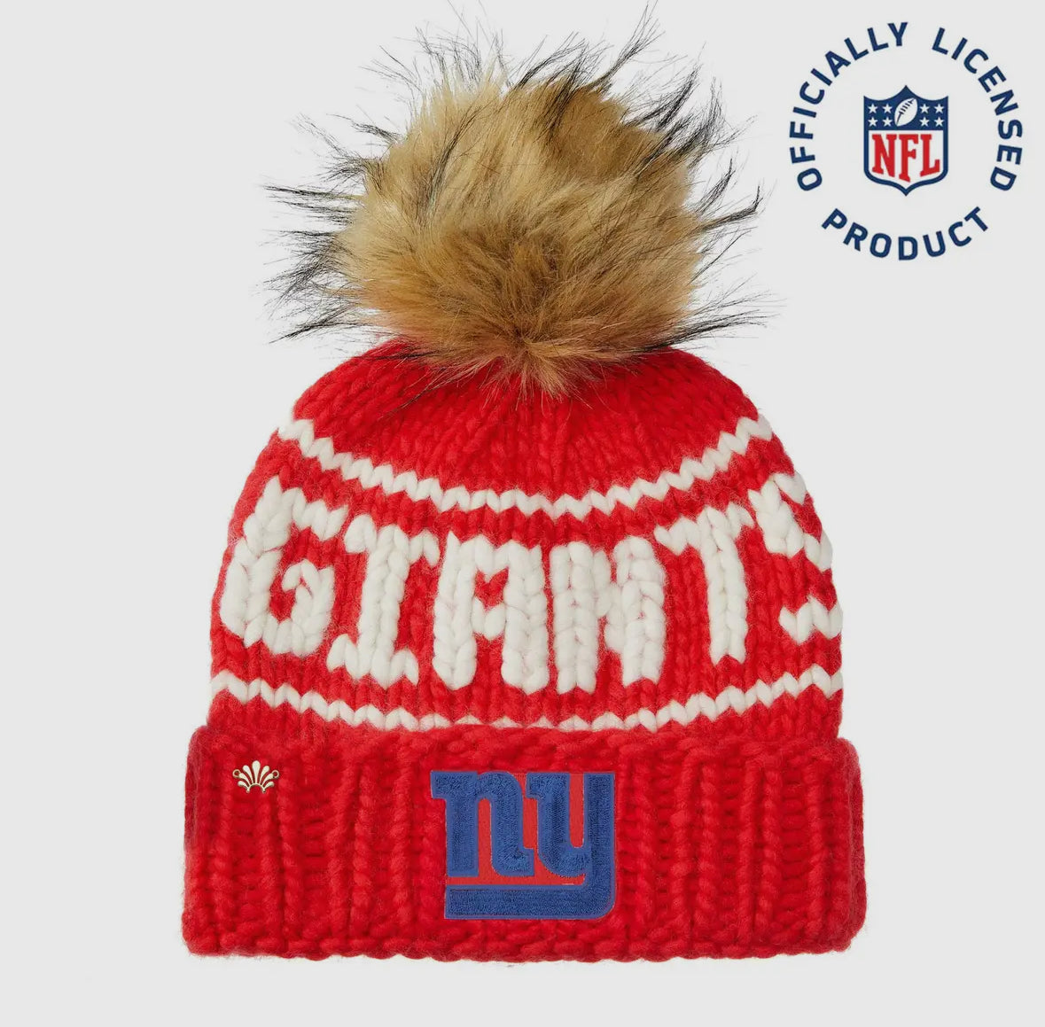 Hand-knit New England Patriots beanie made of 100% merino wool, with 'Pats' stitching and team logo.