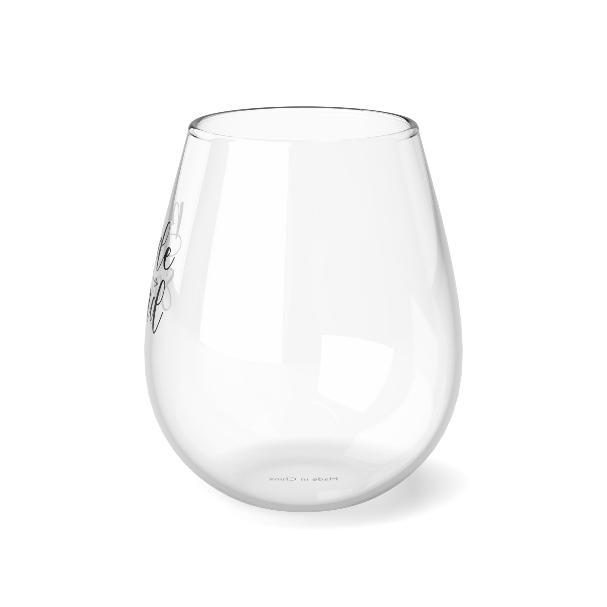 11.75oz stemless Bride Squad wine glass featuring a cute arrow and hearts motif, perfect for bachelorette parties, bridal showers, and bridesmaid proposals. Hand-wash only, this glass tumbler celebrates love and friendship, making it an ideal gift for the bridal party.