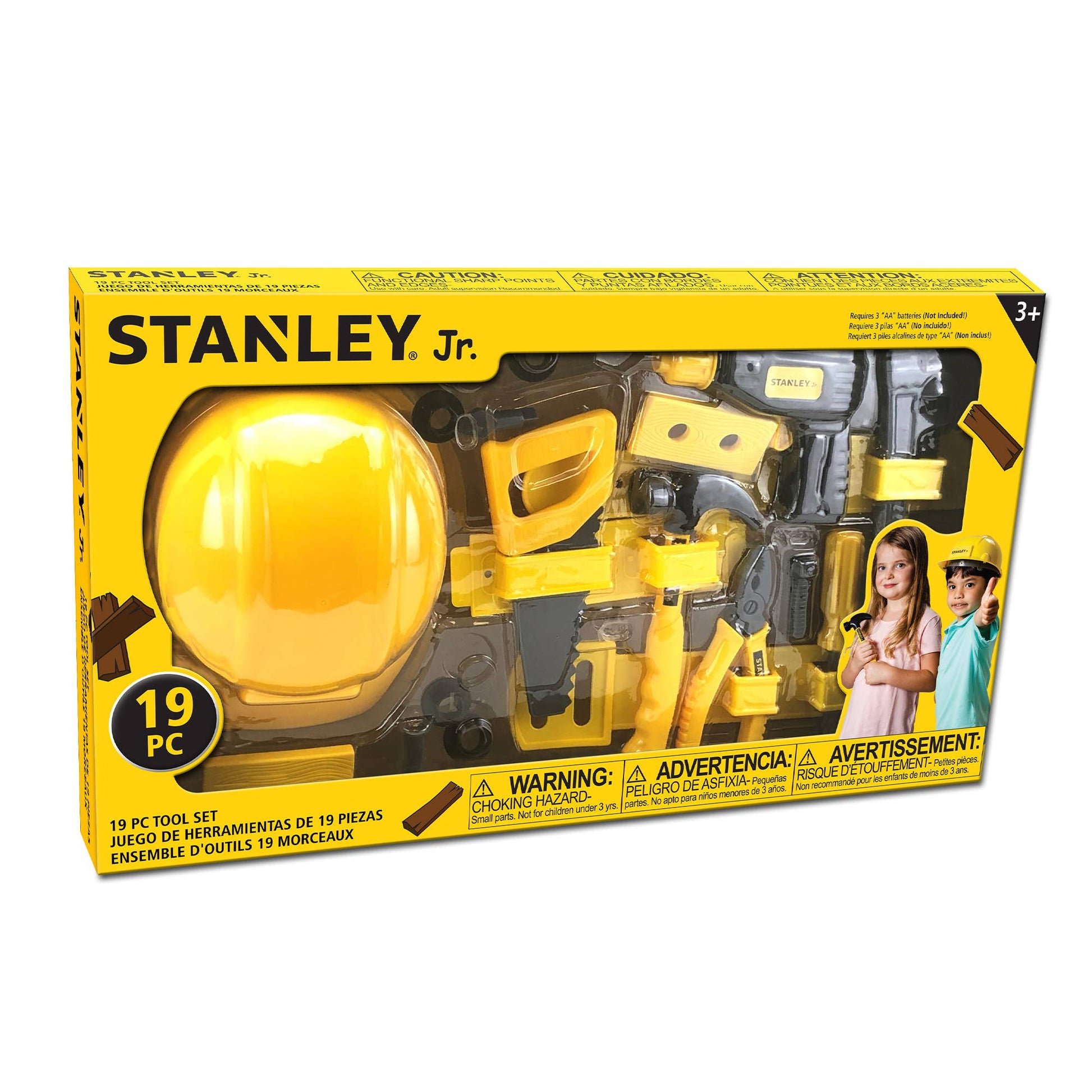 Stanley Jr. Toolbelt Set with 19 kid-sized tools for young builders, perfect for hands-on play, ages 3+.