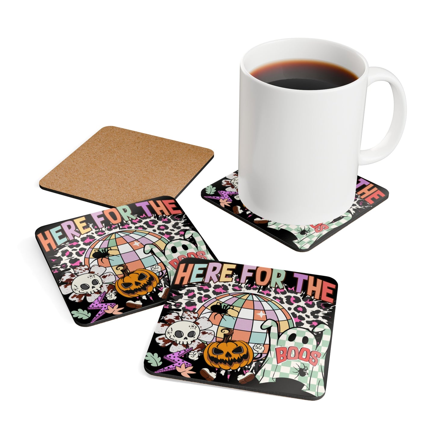 “Here for the Boos” 🎃 Halloween Coasters Set