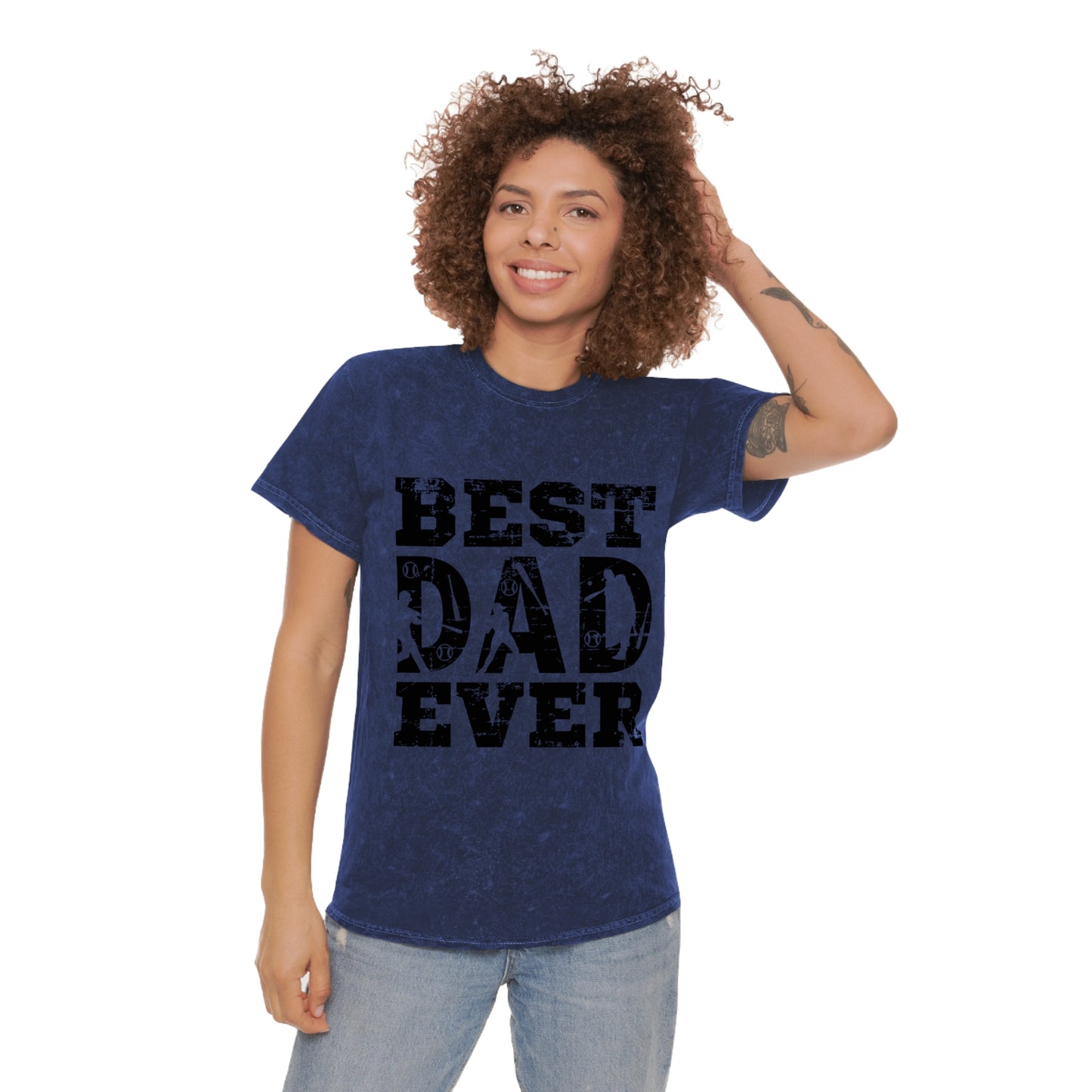 Vintage "Best DAD Ever" baseball tee in mineral wash style, perfect for Father's Day gifts. Featuring bold, retro design for stylish dads who love baseball.