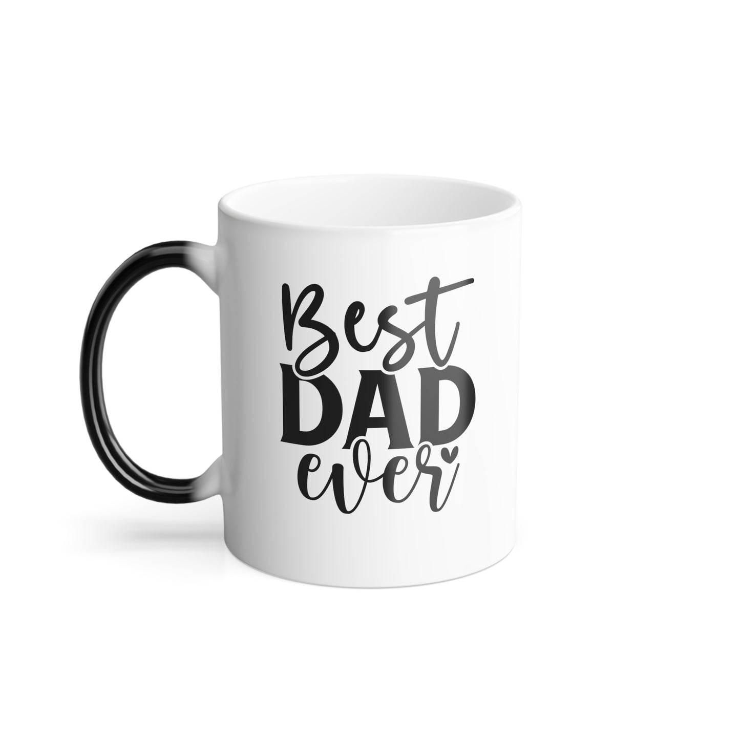 11oz color-changing "Best Dad Ever" coffee mug with C-shaped handle, perfect for Father's Day, birthdays, and Christmas gifts. Unique heat-reactive design that changes color when warm.