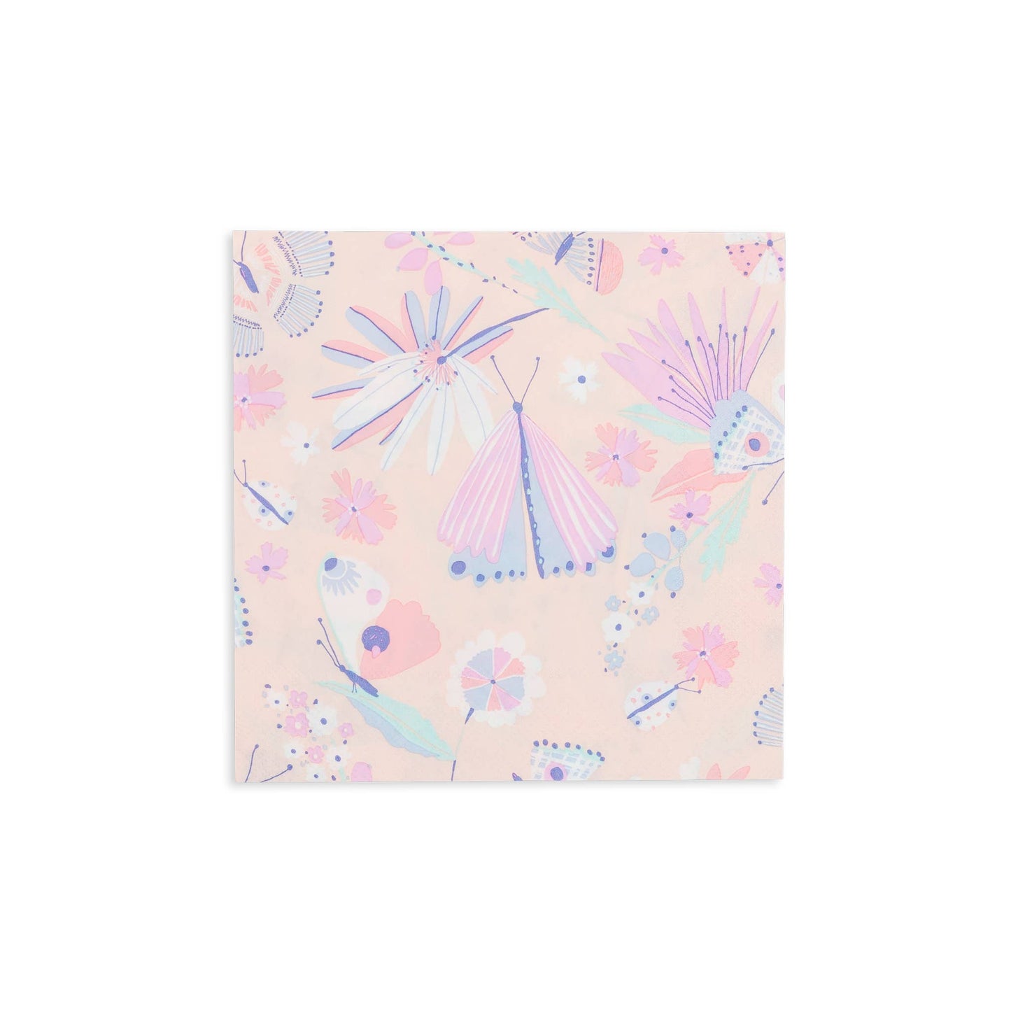 Pastel Butterfly Napkins Illustrated by Lillian Farag, Perfect for Butterfly, Fairy, and Garden Parties, Package of 16, Each Napkin Measures 6.5 Inches Folded.