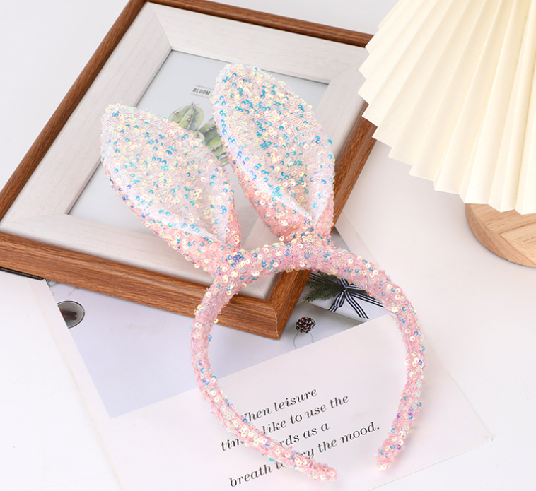 Sequined Bunny Ears Headband – Cute Easter Accessory for Kids and Adults, Sparkly Spring Headband