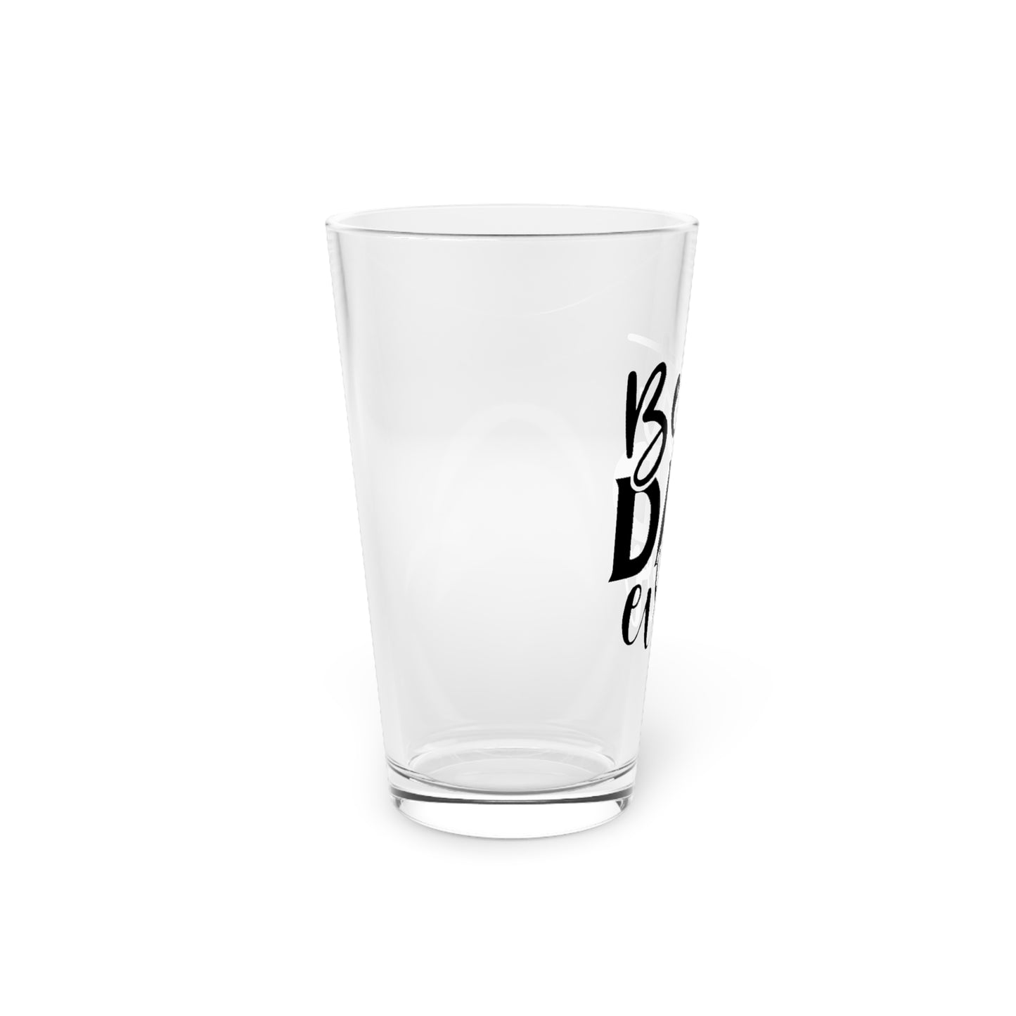 16oz custom printed pint glass made from clear, BPA-free glass, perfect for housewarming gifts. Features durable construction with a personalized design. Hand wash only for lasting quality.