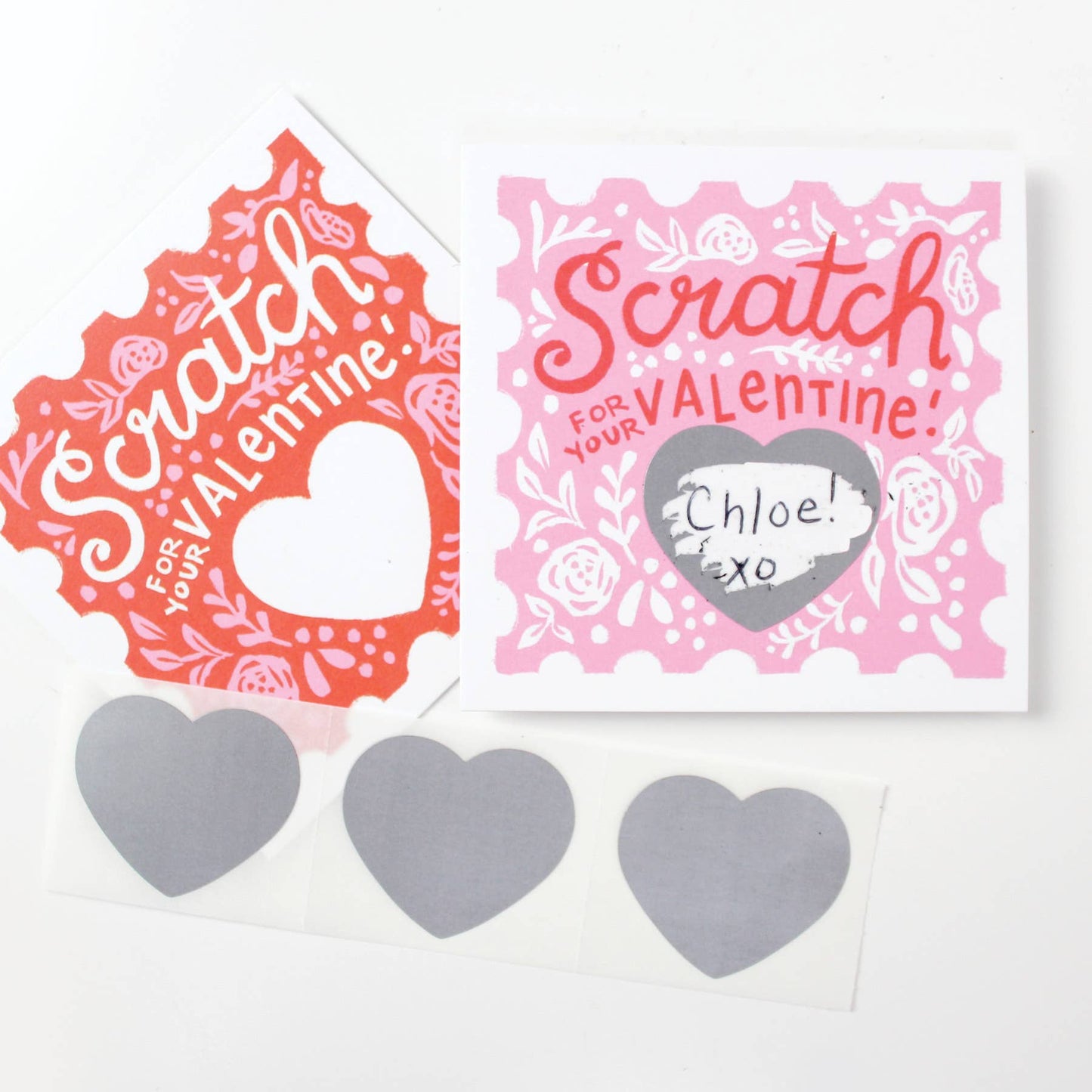 DIY Scratch-Off Valentines Kit: 18 cards (pink & red), scratch-off stickers included. Add a personal touch with handwritten messages!