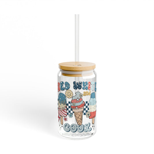 “Cool Summer” ❤️🤍💙 Red White and Cool Glass Sipper Tumbler