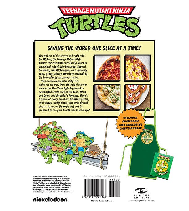 Teenage Mutant Ninja Turtles Pizza Cookbook Gift Set with over 60 pizza recipes, from classic New York Style to Shredder's Revenge. Includes iconic pizza box packaging and exclusive apron, perfect for TMNT fans and pizza lovers