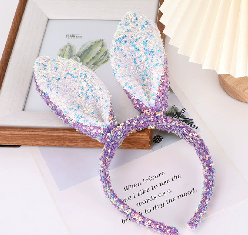 Sequined Bunny Ears Headband – Cute Easter Accessory for Kids and Adults, Sparkly Spring Headband