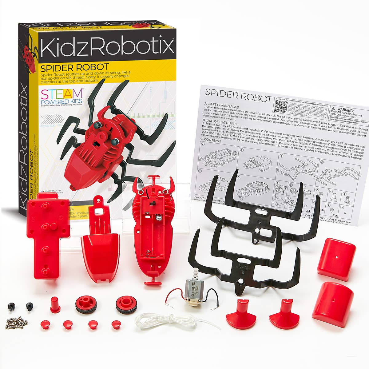 DIY Spindly Spider Kit for kids 8+, motorized spider toy for Halloween crafts, STEM fun, and decorations.