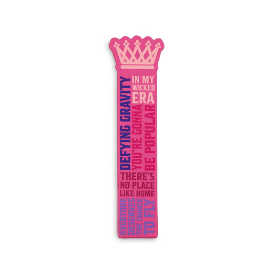 Pink leatherette bookmark with crown design, inspired by Wicked's good witch, perfect for enchanting readers.