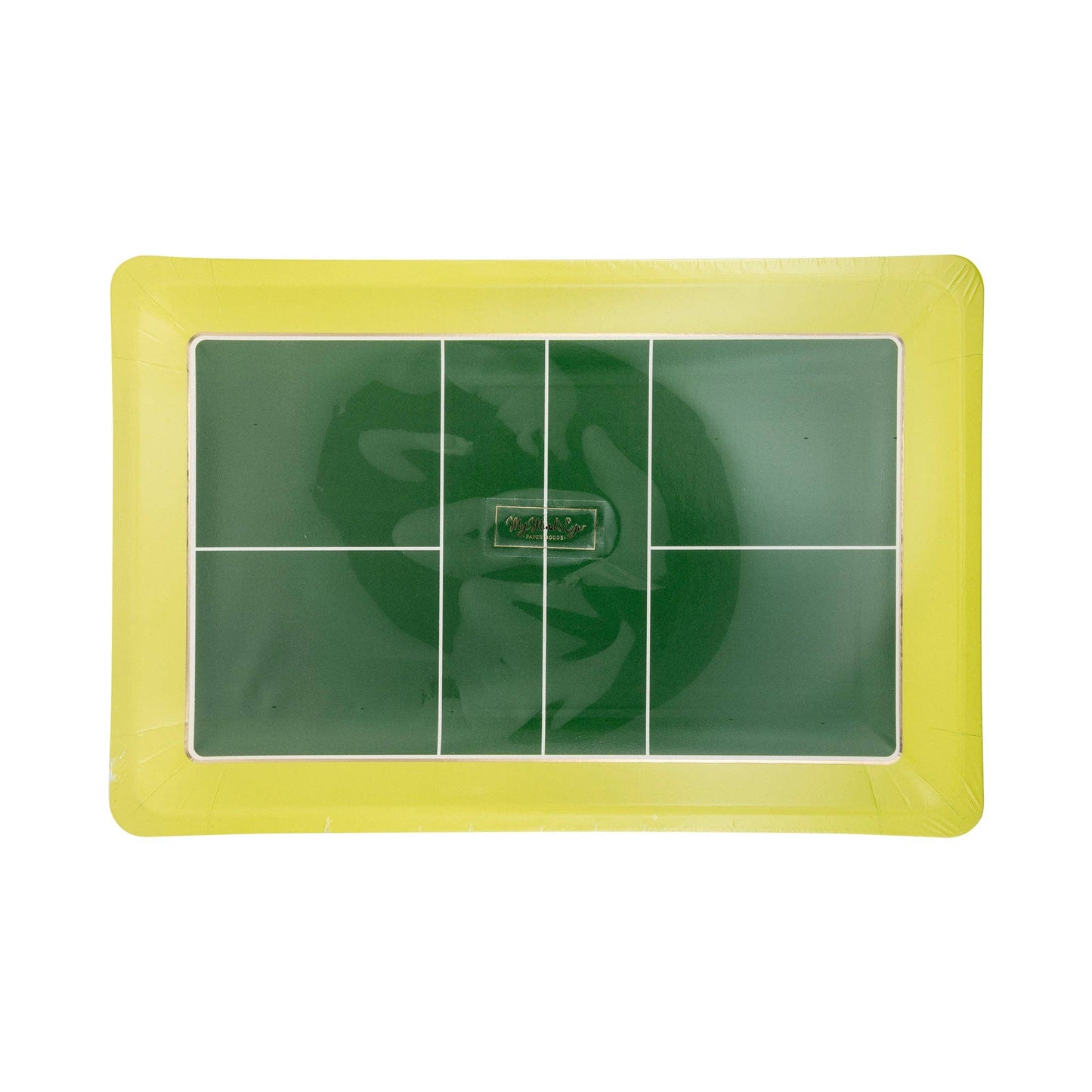 Set of 8 pickleball court plates measuring 11" x 7.25", perfect for serving food at pickleball games or themed parties. These party plates feature a fun design and gold foil accents, adding a touch of style to your gatherings. Ideal for sports enthusiasts, the plates make serving food a delightful experience at any pickleball event. Packaged in sets of three, these plates are a must-have for outdoor game supplies and unique party accessories.
