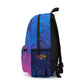 Personalized ombre backpack featuring a unique blue and pink brushstroke design, customizable with initials or a name. This trendy bag includes a roomy main compartment, front zippered pocket, and water bottle holder, making it perfect for school or camp. Ideal for kids, teens, and college students.