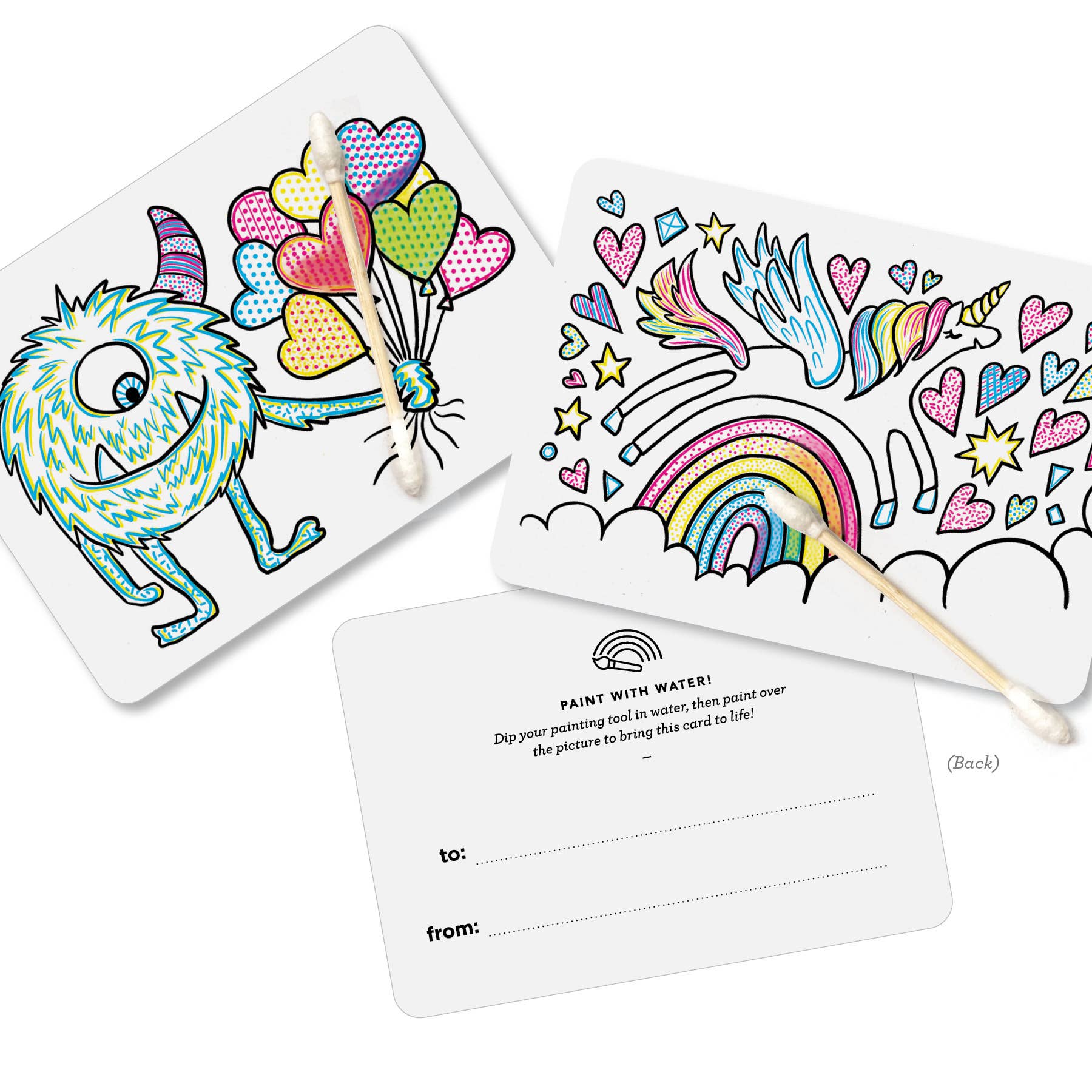 Paint With Water Valentine Cards: 18 vibrant, interactive cards with painting tools for a fun and creative Valentine's gift. Featuring a friendly monster with balloons!