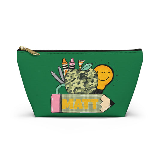 Personalized accessories pouch for organizing purses, work bags, or backpacks. Customizable with names or initials, perfect for teachers, teaching assistants, or students.