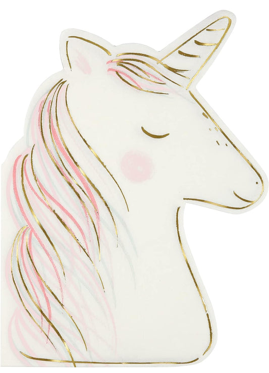 Adorable unicorn-shaped napkins, featuring neon print and gold foil details. Perfect for fairytale-themed parties. Includes 16 durable, high-quality napkins, measuring approximately 125mm x 180mm. Ideal for adding a magical touch to any celebration