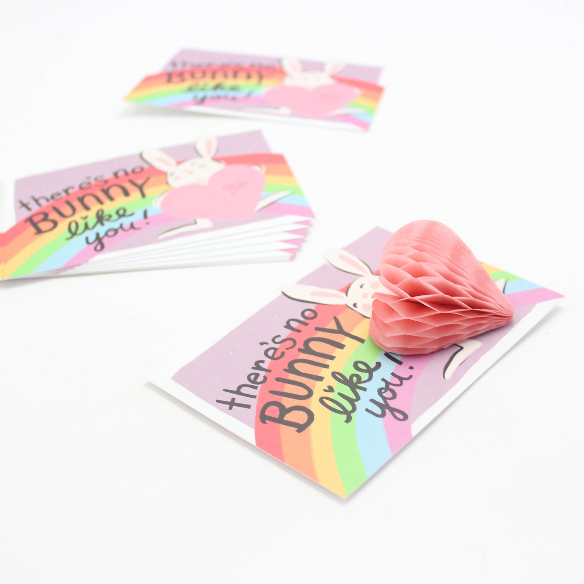 There's No Bunny Like You Pop-Up Valentines: 18 cards with pop-up tissue hearts, perfect for cute and interactive exchanges! Sustainably printed in the USA