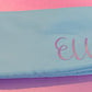 Personalized cosmetic pouch with zipper, featuring custom name, initials, or trendy icons. Lightweight and durable, available in neon or neutral colors with gold zippers. Size: 10" long x 5" wide x 3" deep. Perfect for summer slumber parties, travel, school, or as a makeup organizer. Great gift for girls, bridesmaids, or team members.