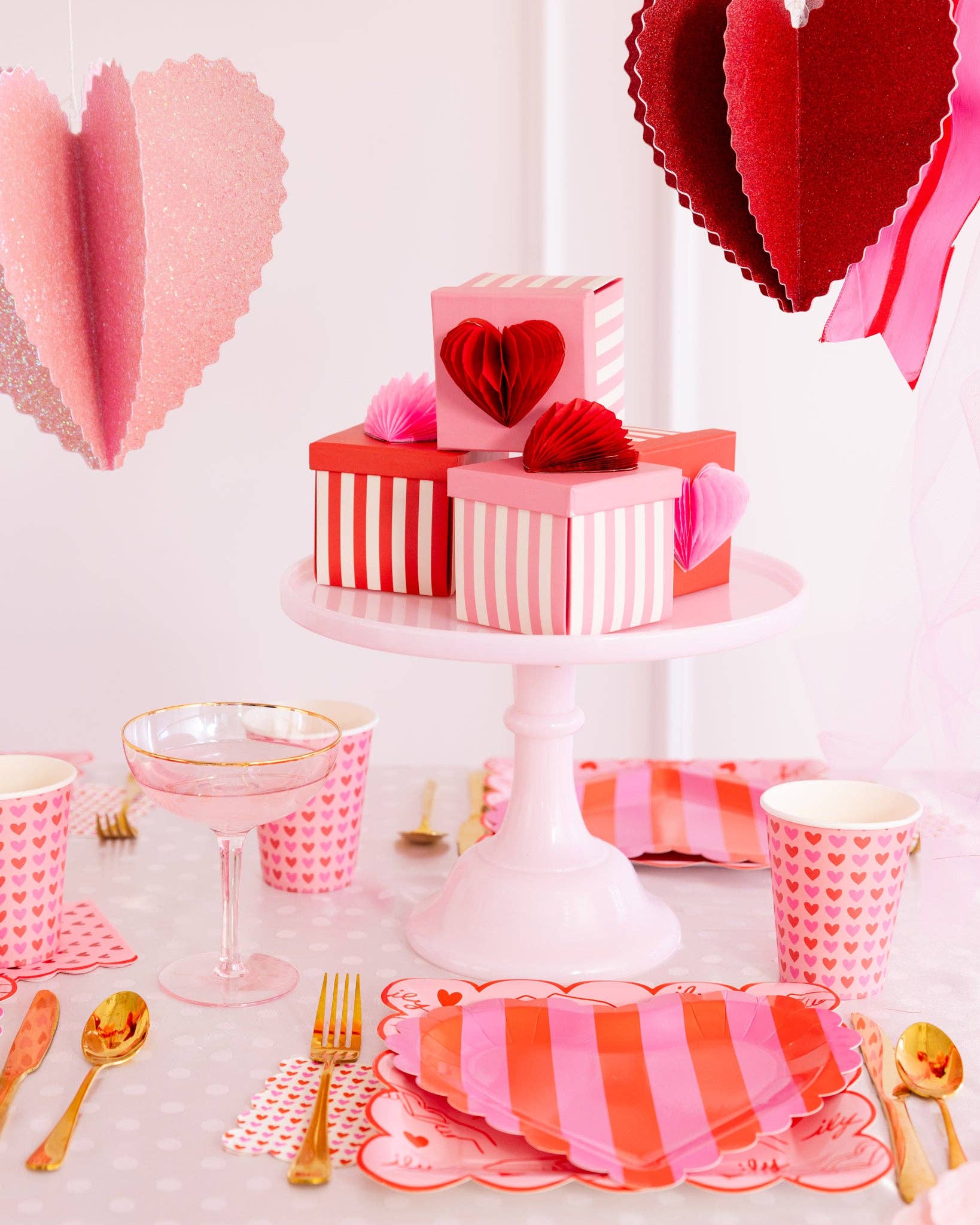 Heart Explosion Treat Box set for Valentine's Day, featuring heart-shaped boxes with a honeycomb heart topper, perfect for gifting treats to loved ones.