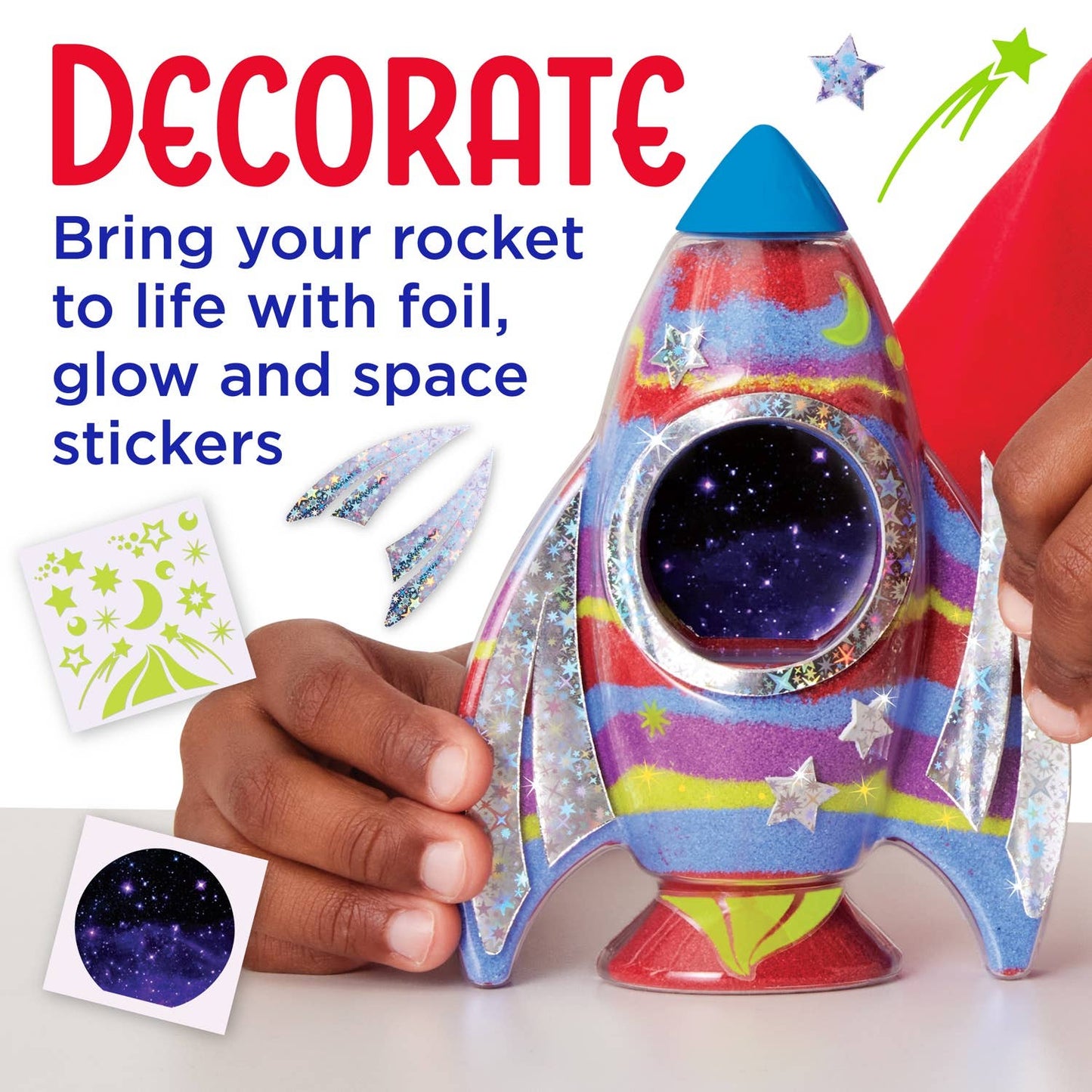 “Blast Off” 🚀 Glow in the Dark Sand Art Rocket - DIY Craft Kit for Kids