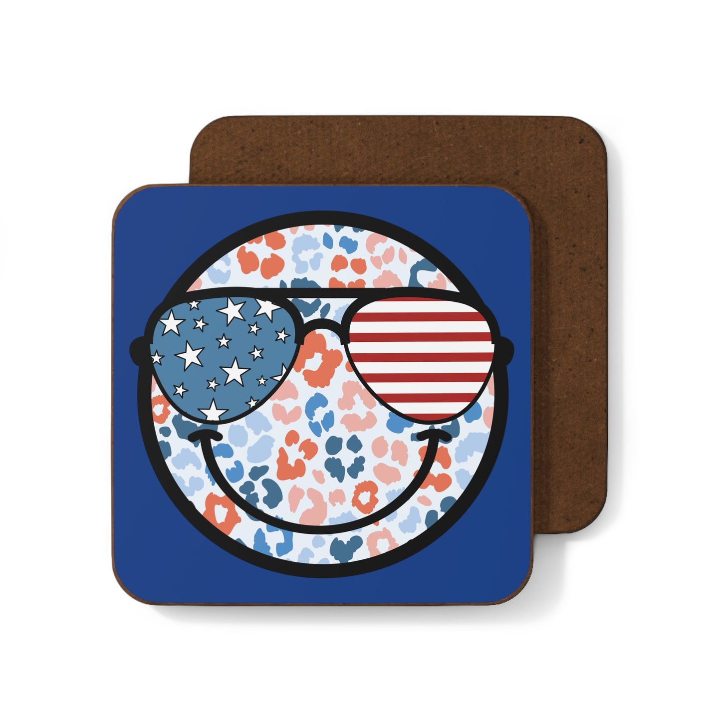 “Red White and Cool” ❤️🤍💙 Summer Vibes Retro Smiley Coasters