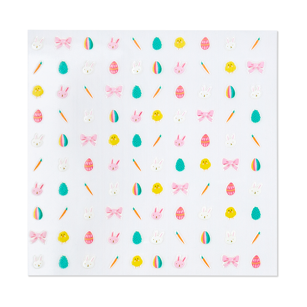 Easter nail stickers, pastel colors with gold foil, perfect for spring nails or Easter basket fillers; 1 sheet of 100 non-toxic stickers by Alyx House.