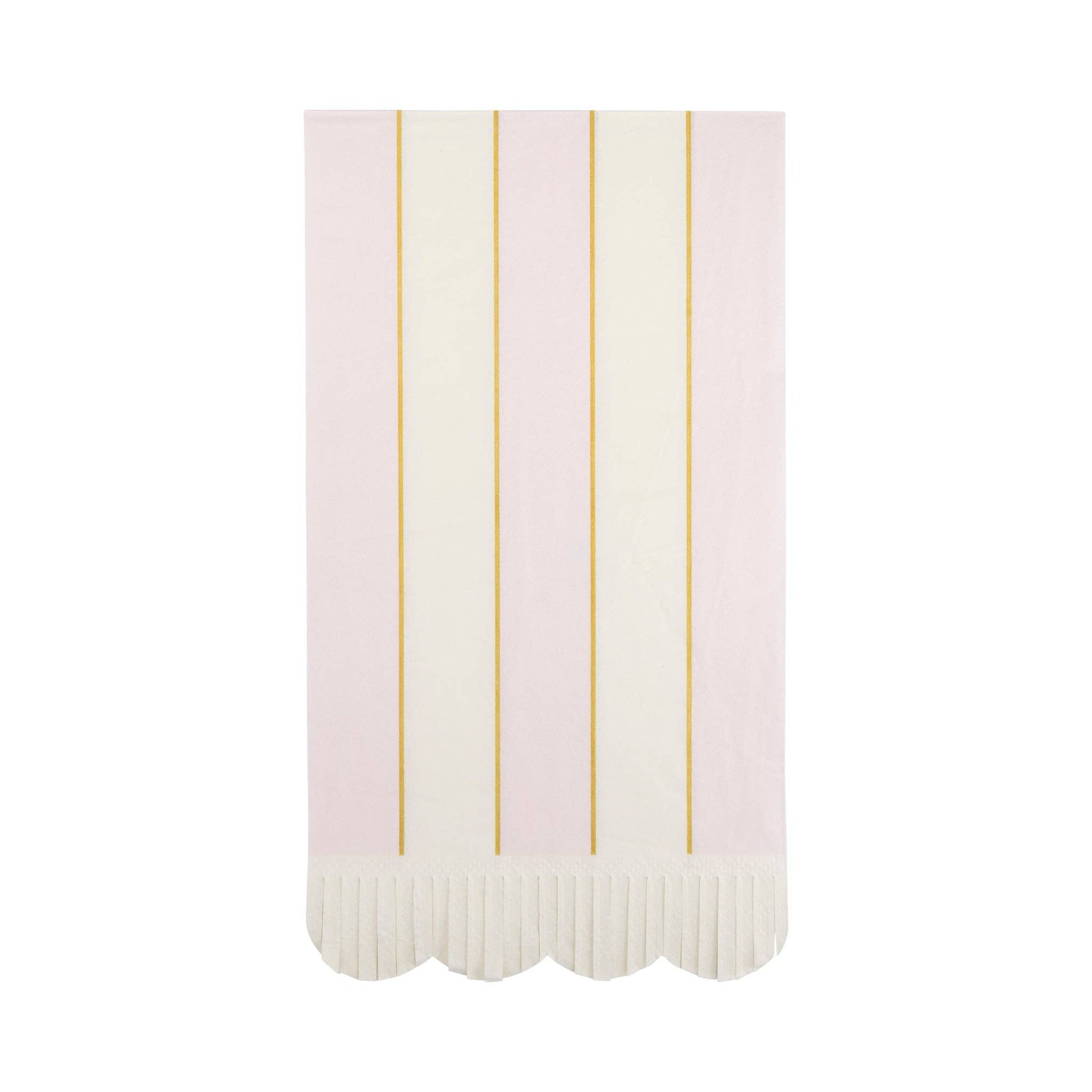 Guest Napkin Set – 18 napkins (4.25"x7.75"), 3 designs with striped & fringe trim, perfect for spring gatherings.