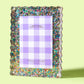 Magnetic confetti photo frame, acrylic with gold corners, easy photo swaps, perfect gift.