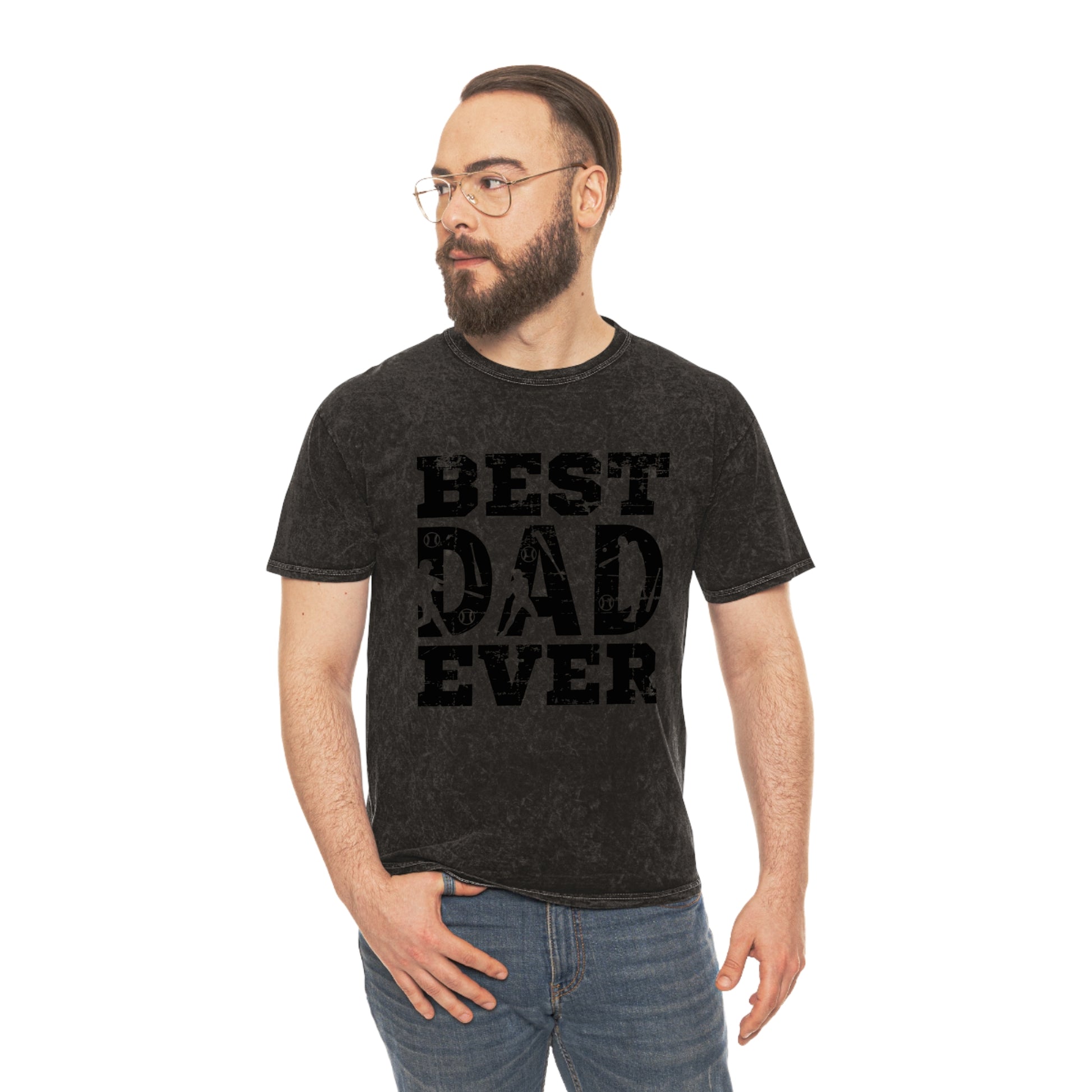 Vintage "Best DAD Ever" baseball tee in mineral wash style, perfect for Father's Day gifts. Featuring bold, retro design for stylish dads who love baseball.