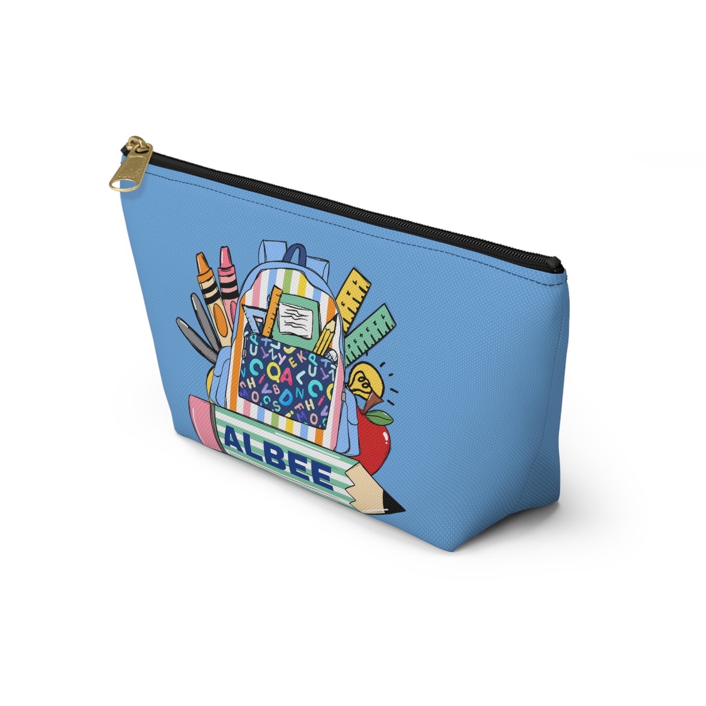 Stylish personalized pouch for school or work, designed for optimal organization. A perfect back-to-school gift for teachers or kindergarteners, customizable for individual flair.