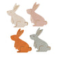 Adorable large bunny napkins in 4 colors, 7x5 inches, pack of 16; ideal for Easter table settings or springtime events, crafted by Daydream Society.