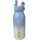 Personalized 12oz kids water bottle with glitter name, available in fun ombre colors. BPA-free, vacuum insulated, leakproof, and includes a flip-up straw and handle strap. Keeps drinks cold for 12hrs or hot for 8hrs. Perfect for school and travel