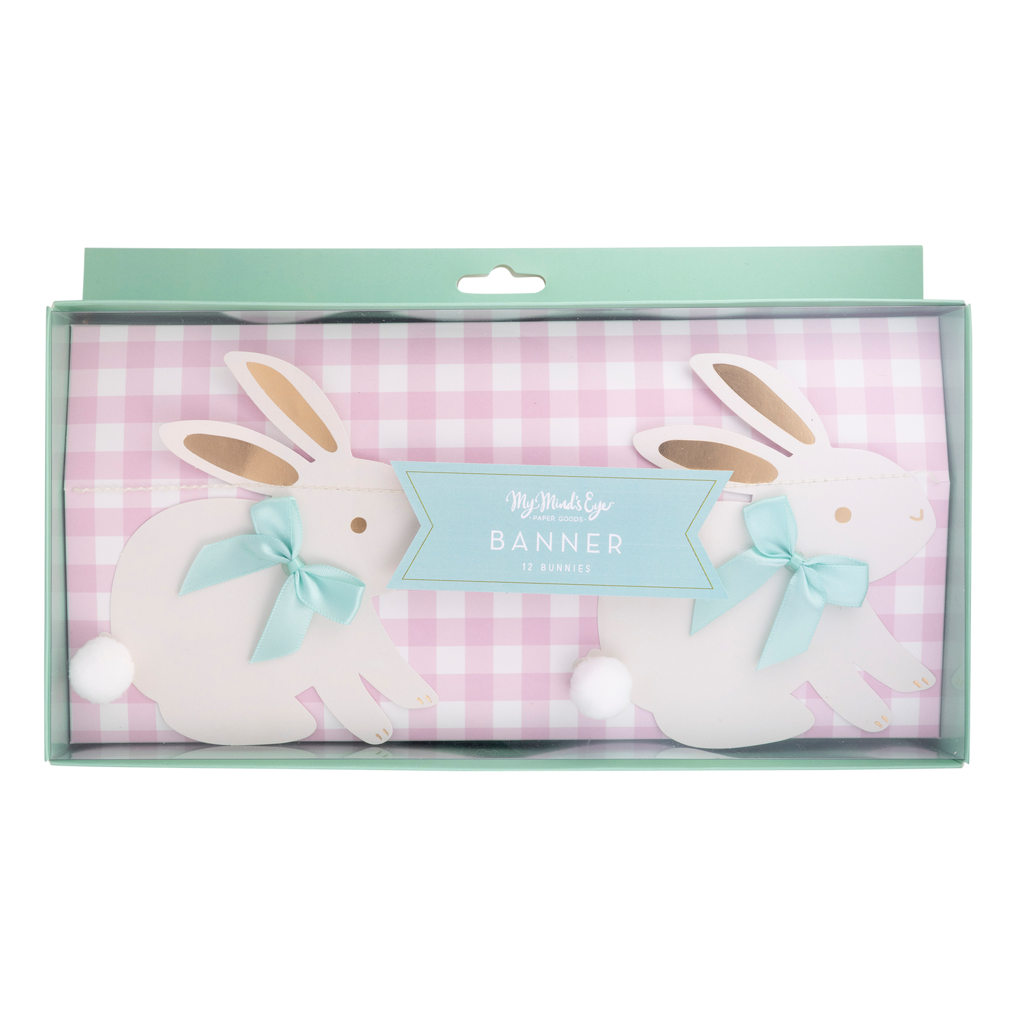 Bunnies with Ribbon Bows Banner – whimsical decor for Easter, birthdays, or baby showers, set of 3.