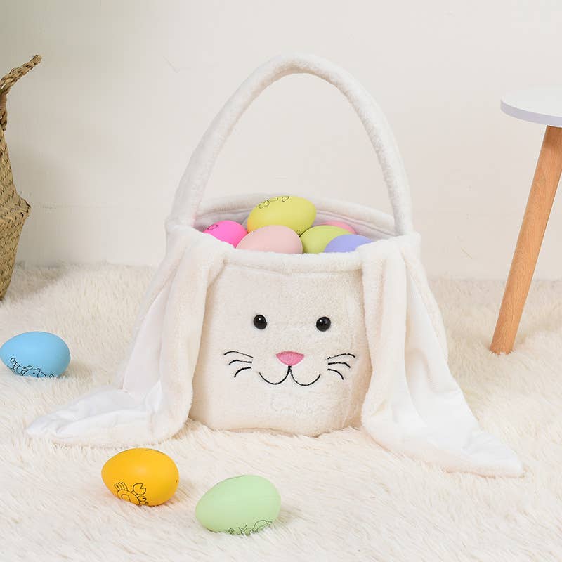 Soft Plush Easter Egg Basket with Big Bunny Ears – Cute Spring Gift for Kids, Egg Hunt Bag