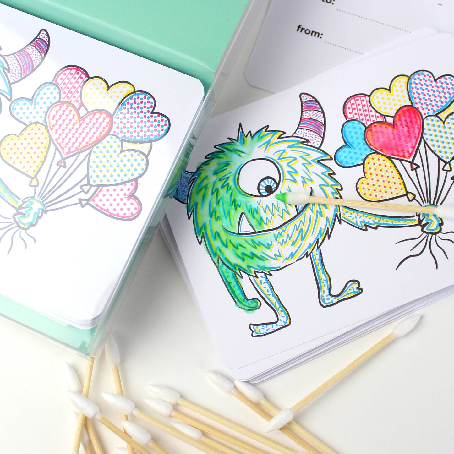 Paint With Water Valentine Cards: 18 vibrant, interactive cards with painting tools for a fun and creative Valentine's gift. Featuring a friendly monster with balloons!