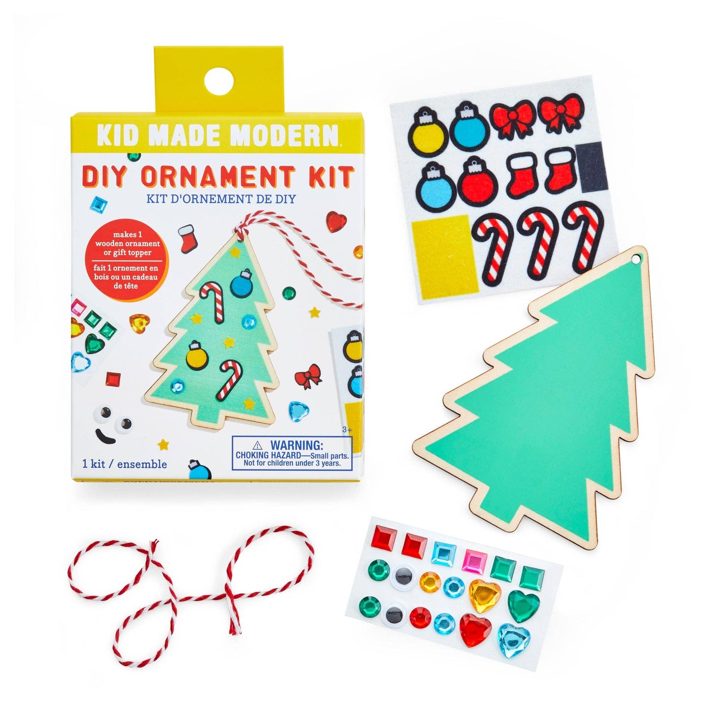 Wooden Ornament Kit for Kids, Perfect for Gift Giving or Decorating Your Own Tree, Includes 1 Wooden Ornament, Googly Eyes, Felt Stickers, Sticker-Backed Gems, and Bakers Twine, Ages 6 and Up.