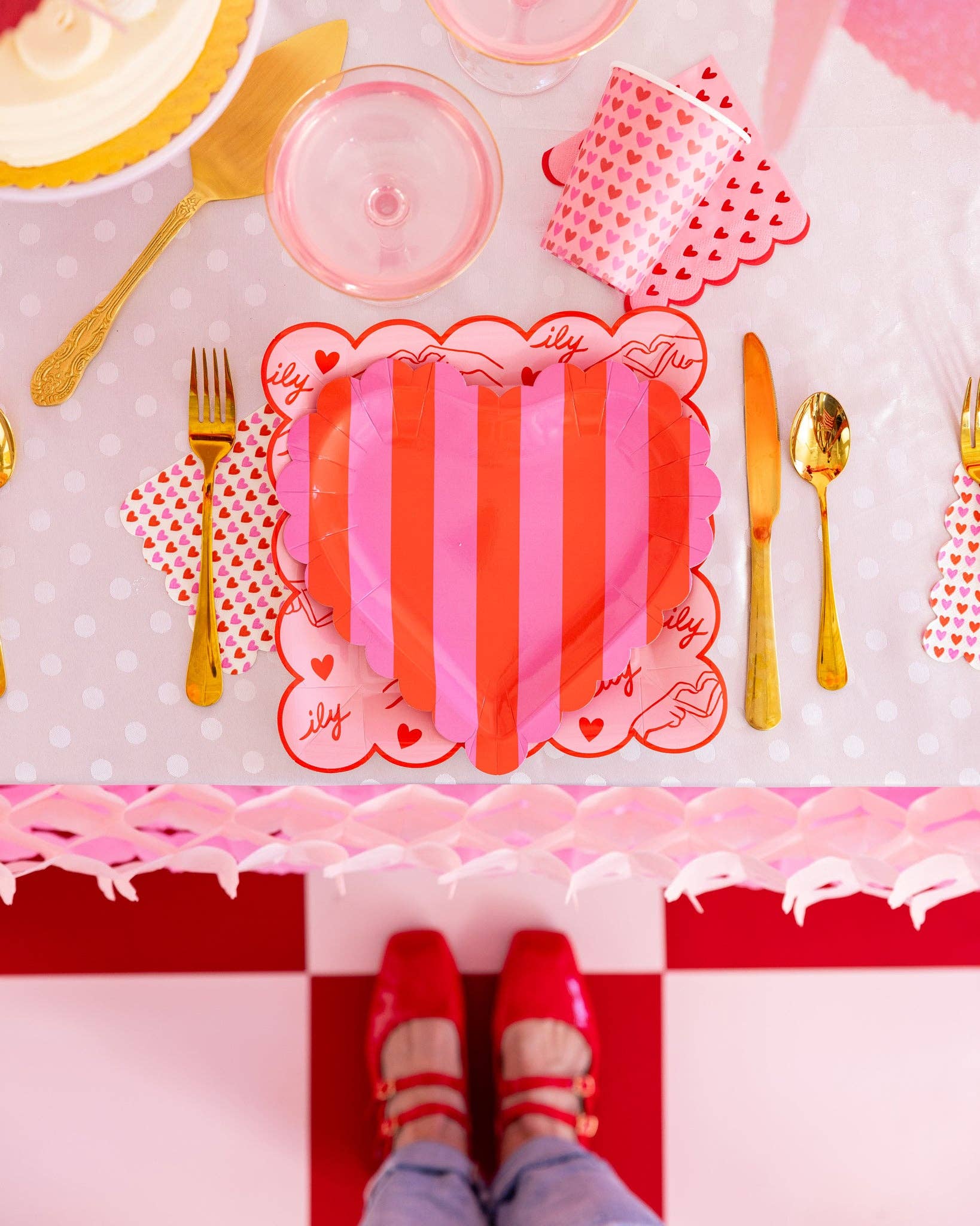 Scalloped Hearts Cocktail Napkins, featuring scalloped edges and playful heart designs, perfect for Valentine's Day parties or celebrations.