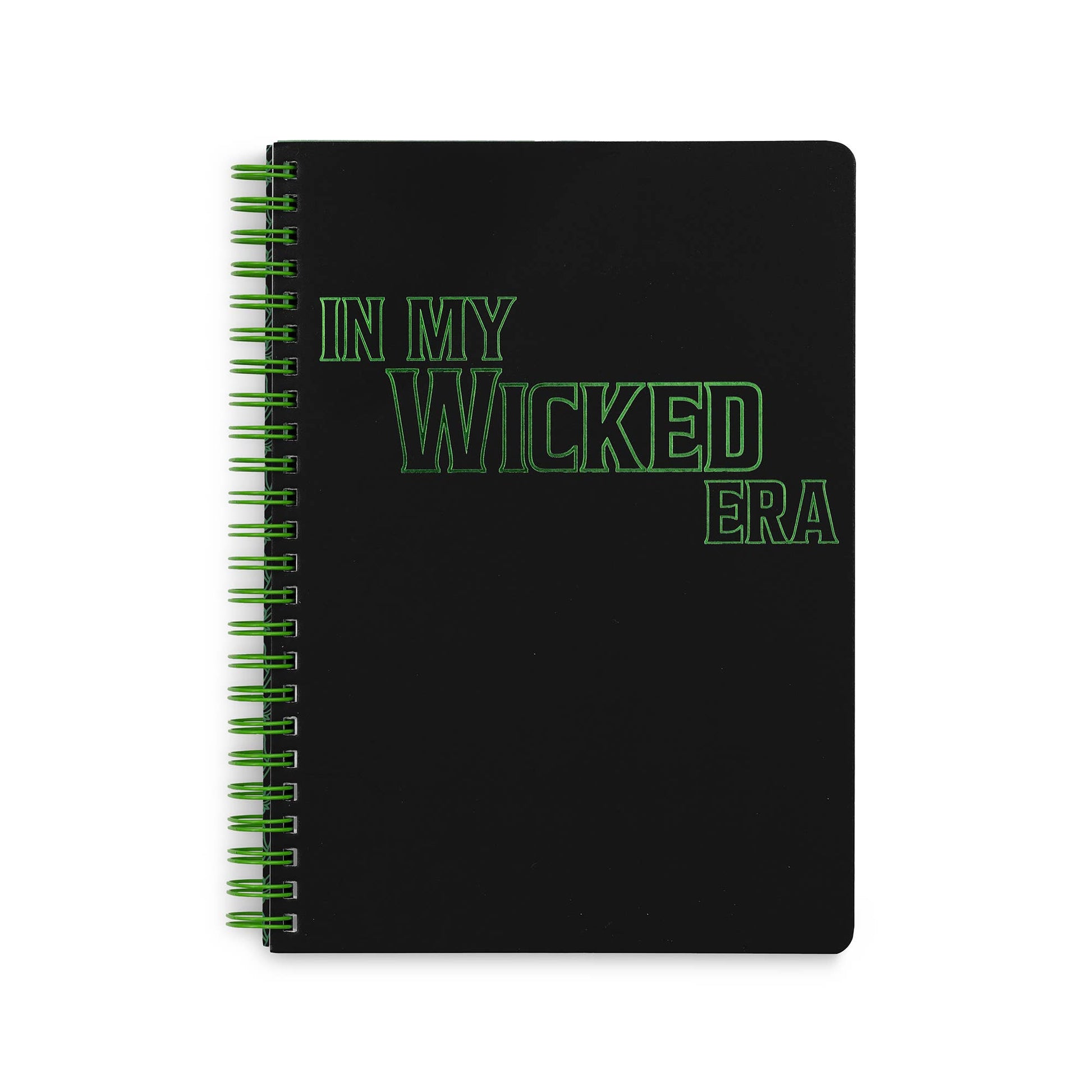 Wicked-inspired mini notebook with 160 college-ruled pages, durable hardcover, and convenient pockets.