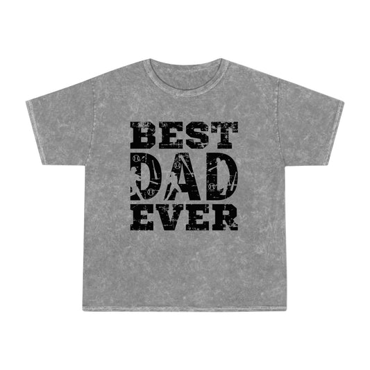 Vintage "Best DAD Ever" baseball tee in mineral wash style, perfect for Father's Day gifts. Featuring bold, retro design for stylish dads who love baseball.