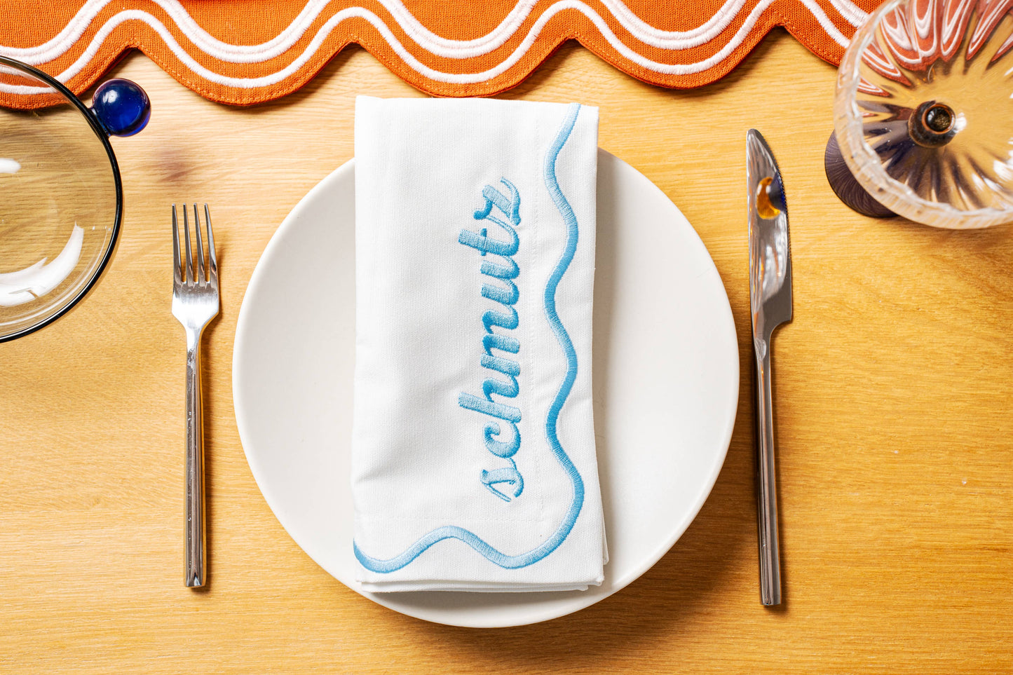 Schmutz Dinner Napkins: Bubbe Blue